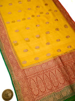 Yellow Boota Organza Silk Handloom Banarasi Saree - Sacred Weaves