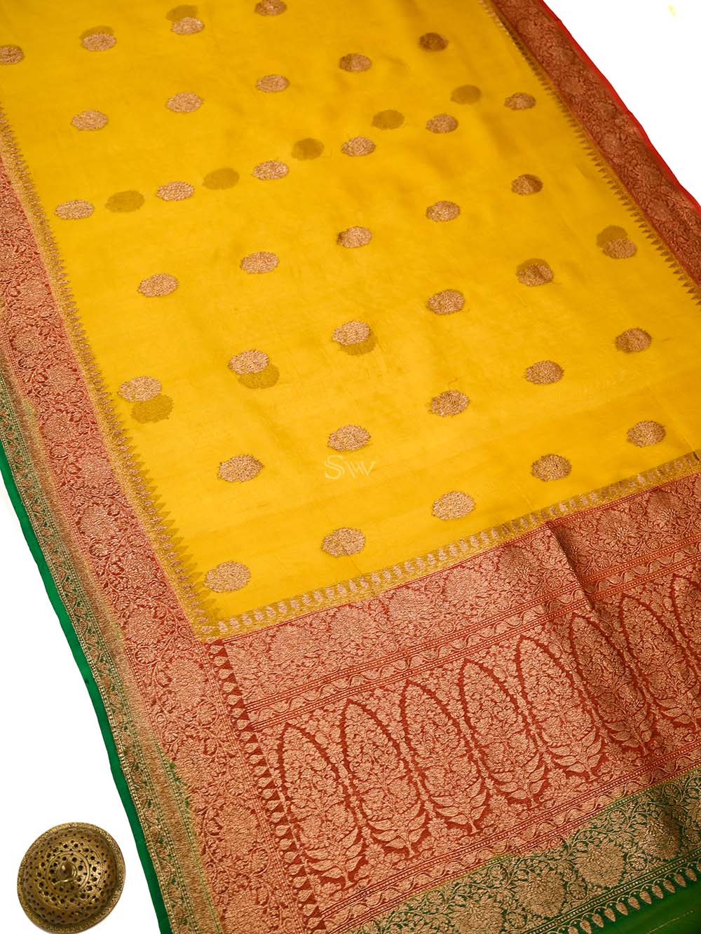 Yellow Boota Organza Silk Handloom Banarasi Saree - Sacred Weaves