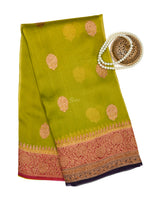 Parrot Green Organza Silk Handloom Banarasi Saree - Sacred Weaves