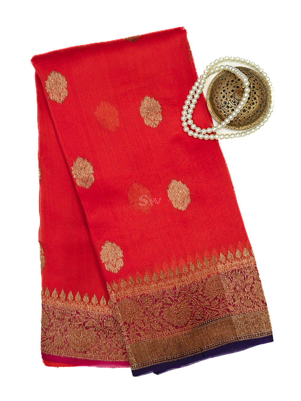 Red Organza Silk Handloom Banarasi Saree - Sacred Weaves