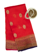 Red Organza Silk Handloom Banarasi Saree - Sacred Weaves