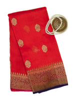 Red Organza Silk Handloom Banarasi Saree - Sacred Weaves