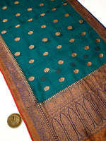 Teal Organza Silk Handloom Banarasi Saree - Sacred Weaves