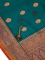 Teal Organza Silk Handloom Banarasi Saree - Sacred Weaves