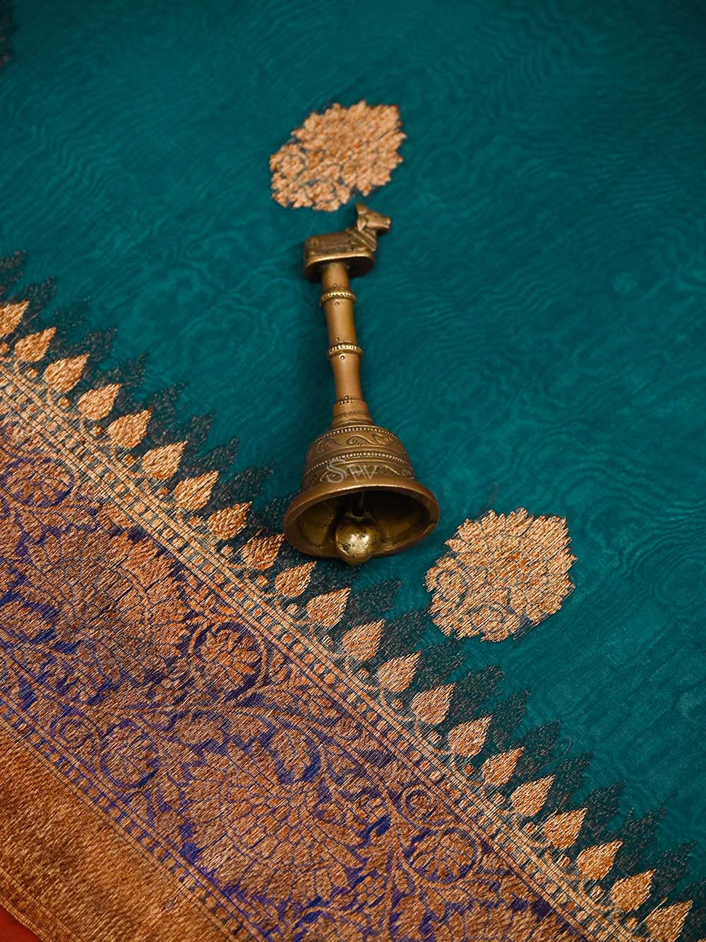 Teal Organza Silk Handloom Banarasi Saree - Sacred Weaves