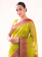 Parrot Green Organza Silk Handloom Banarasi Saree - Sacred Weaves