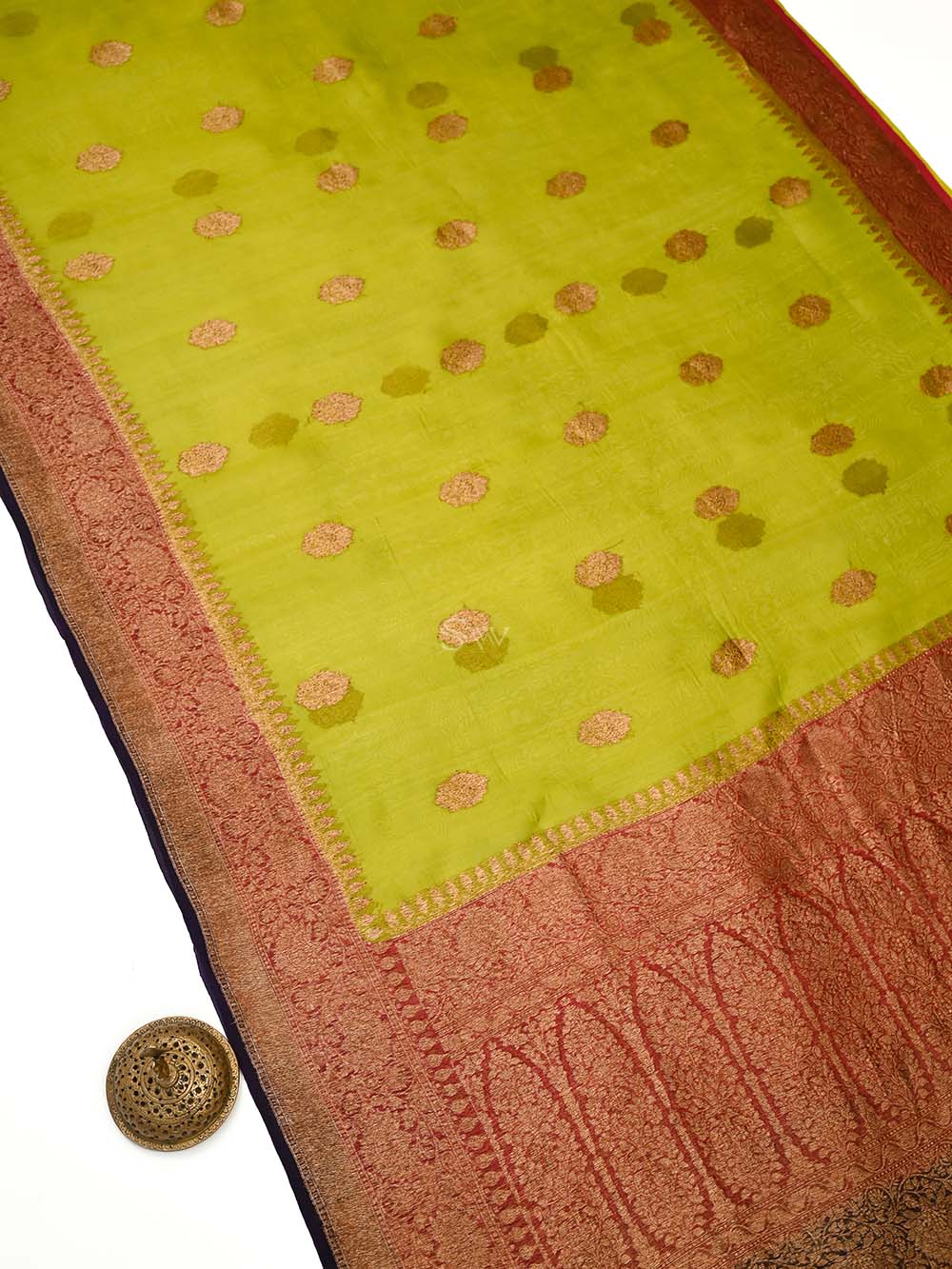 Parrot Green Organza Silk Handloom Banarasi Saree - Sacred Weaves