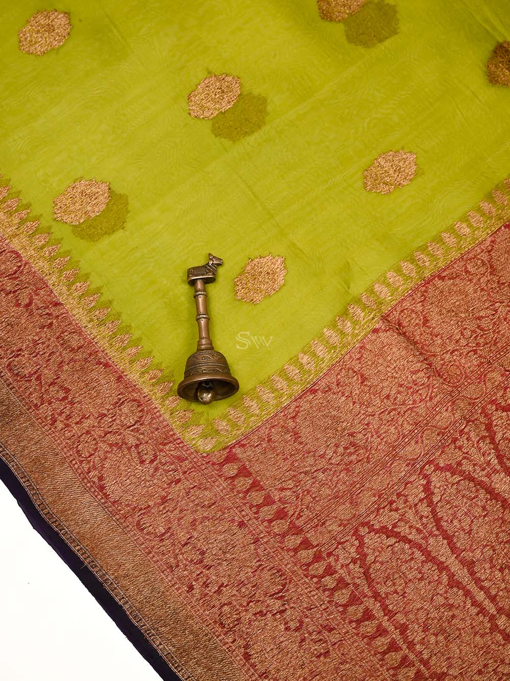 Parrot Green Organza Silk Handloom Banarasi Saree - Sacred Weaves