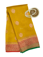 Yellow Boota Organza Silk Handloom Banarasi Saree - Sacred Weaves