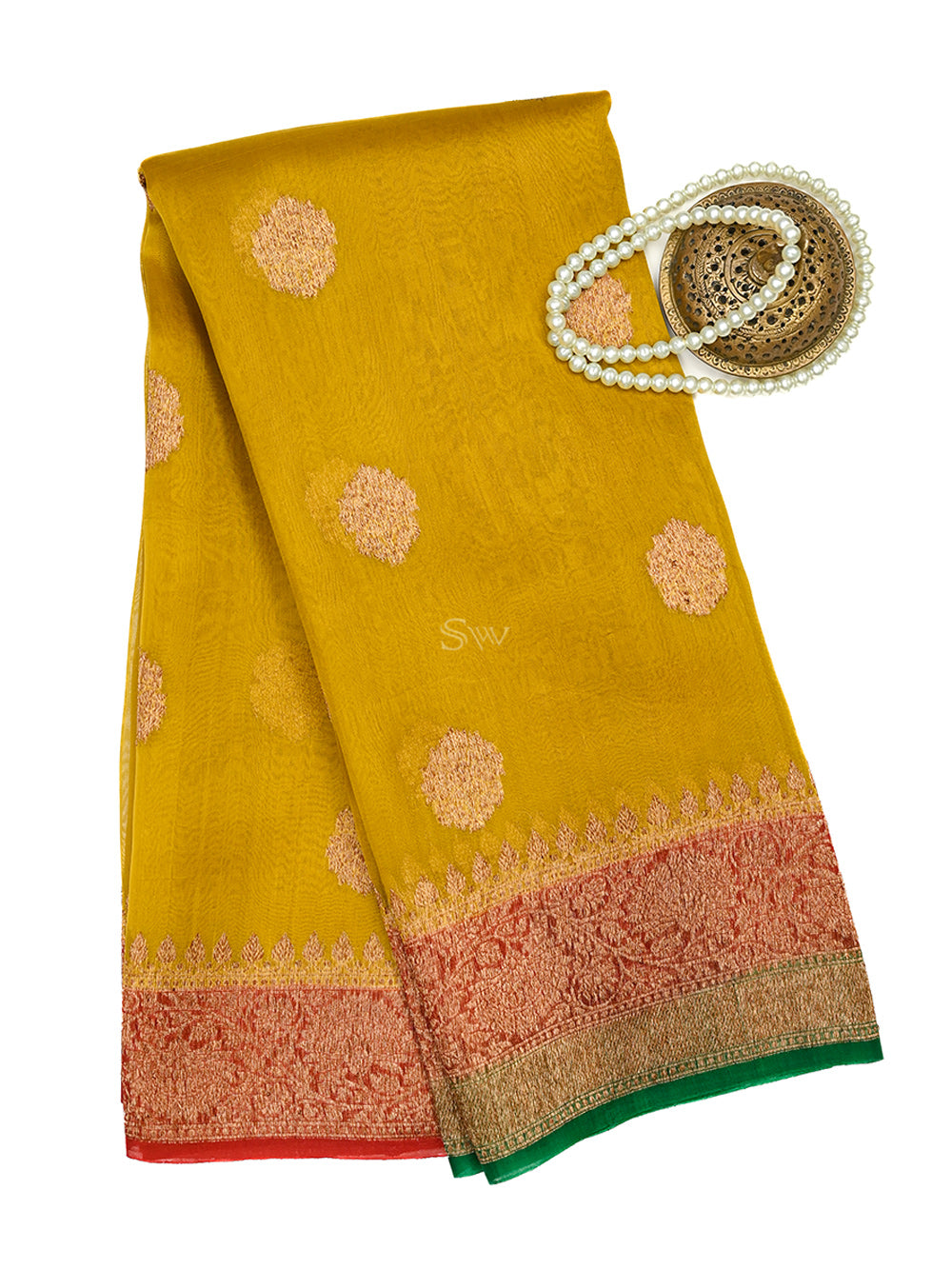 Yellow Boota Organza Silk Handloom Banarasi Saree - Sacred Weaves