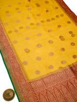 Yellow Boota Organza Silk Handloom Banarasi Saree - Sacred Weaves