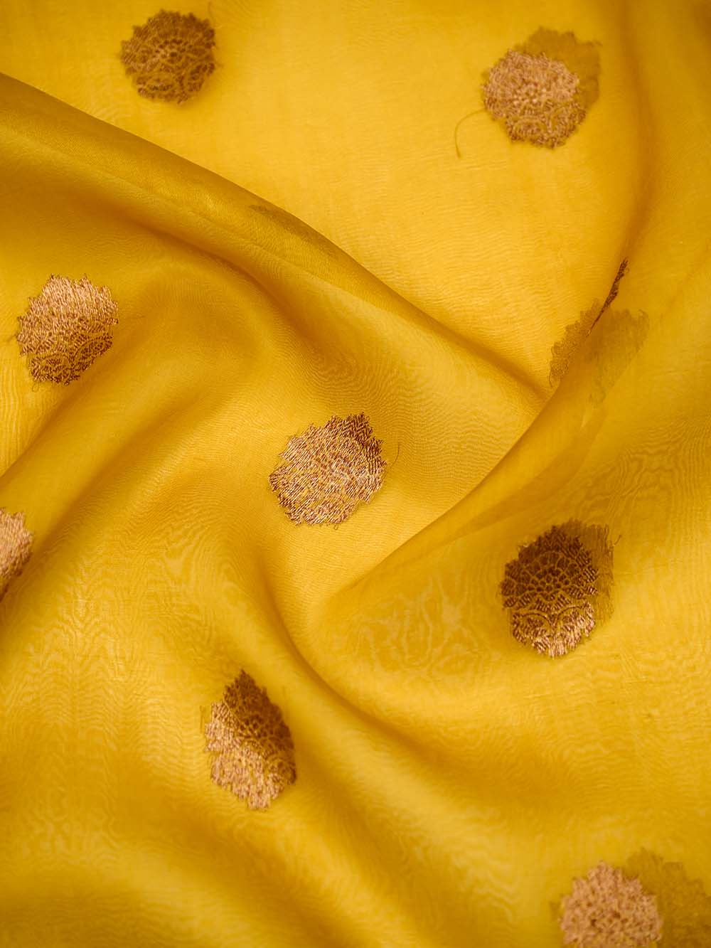 Yellow Boota Organza Silk Handloom Banarasi Saree - Sacred Weaves