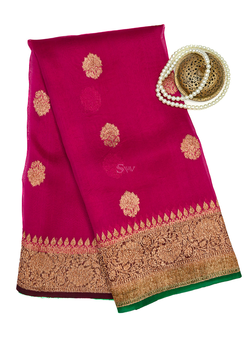 Dark Magenta Organza Silk Handloom Banarasi Saree - Sacred Weaves