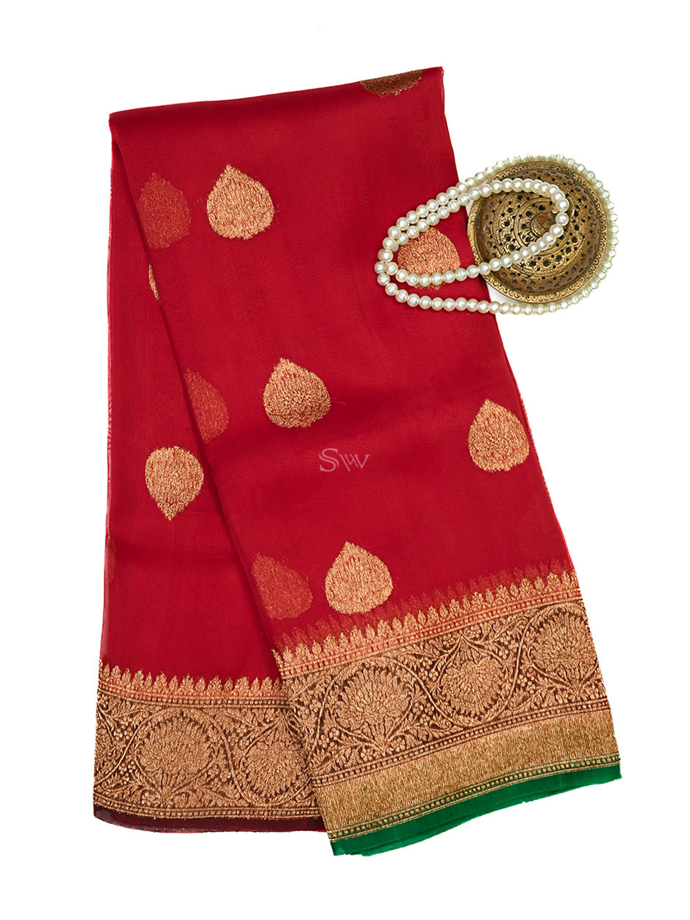 Maroon Organza Silk Handloom Banarasi Saree - Sacred Weaves