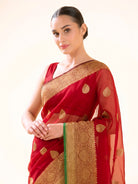 Maroon Organza Silk Handloom Banarasi Saree - Sacred Weaves
