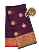 Wine Organza Silk Handloom Banarasi Saree - Sacred Weaves