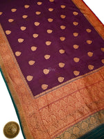 Wine Organza Silk Handloom Banarasi Saree - Sacred Weaves