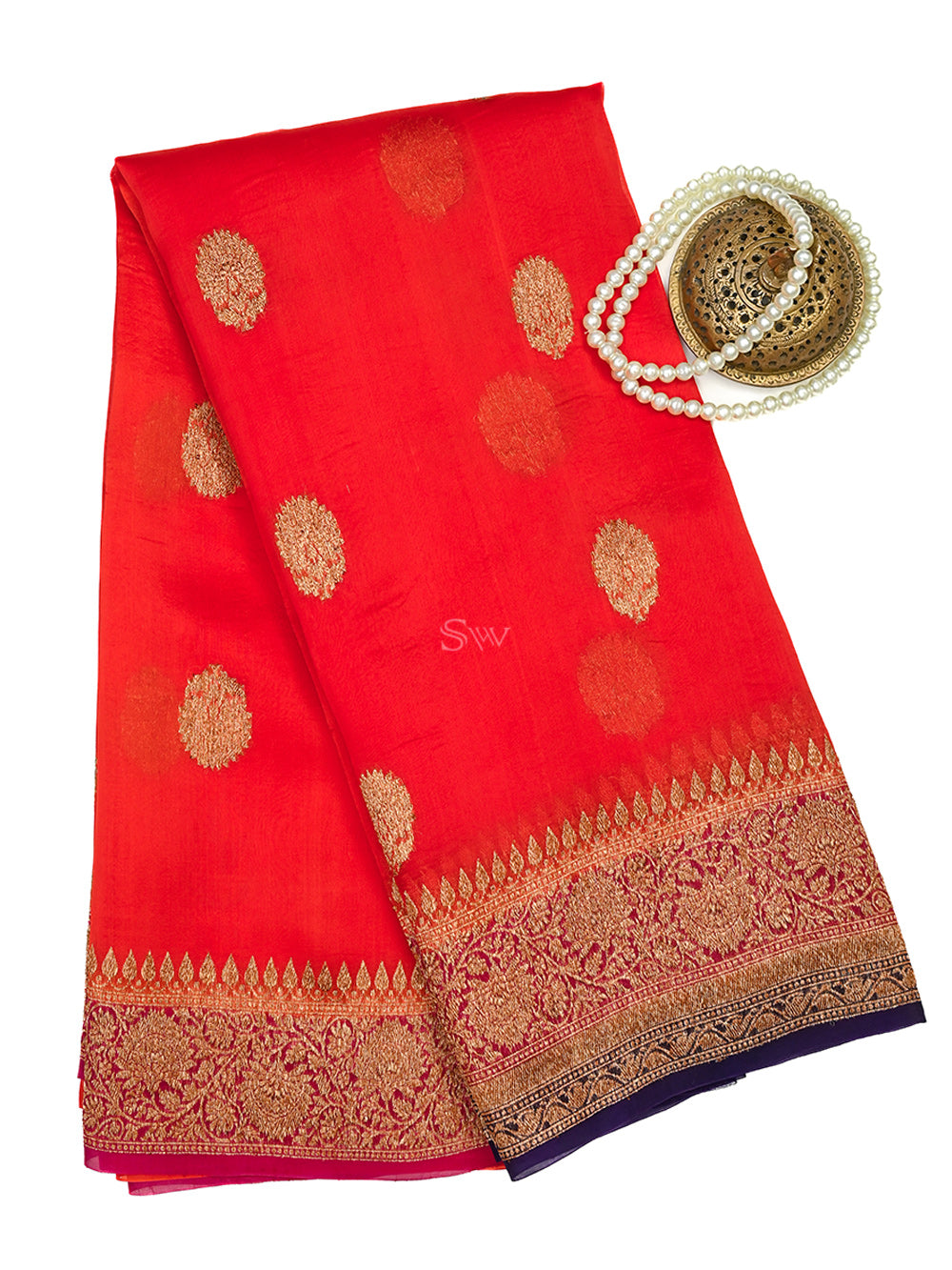 Red Organza Silk Handloom Banarasi Saree - Sacred Weaves