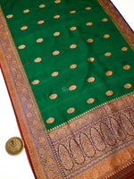 Bottle Green Organza Silk Handloom Banarasi Saree - Sacred Weaves