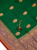 Bottle Green Organza Silk Handloom Banarasi Saree - Sacred Weaves