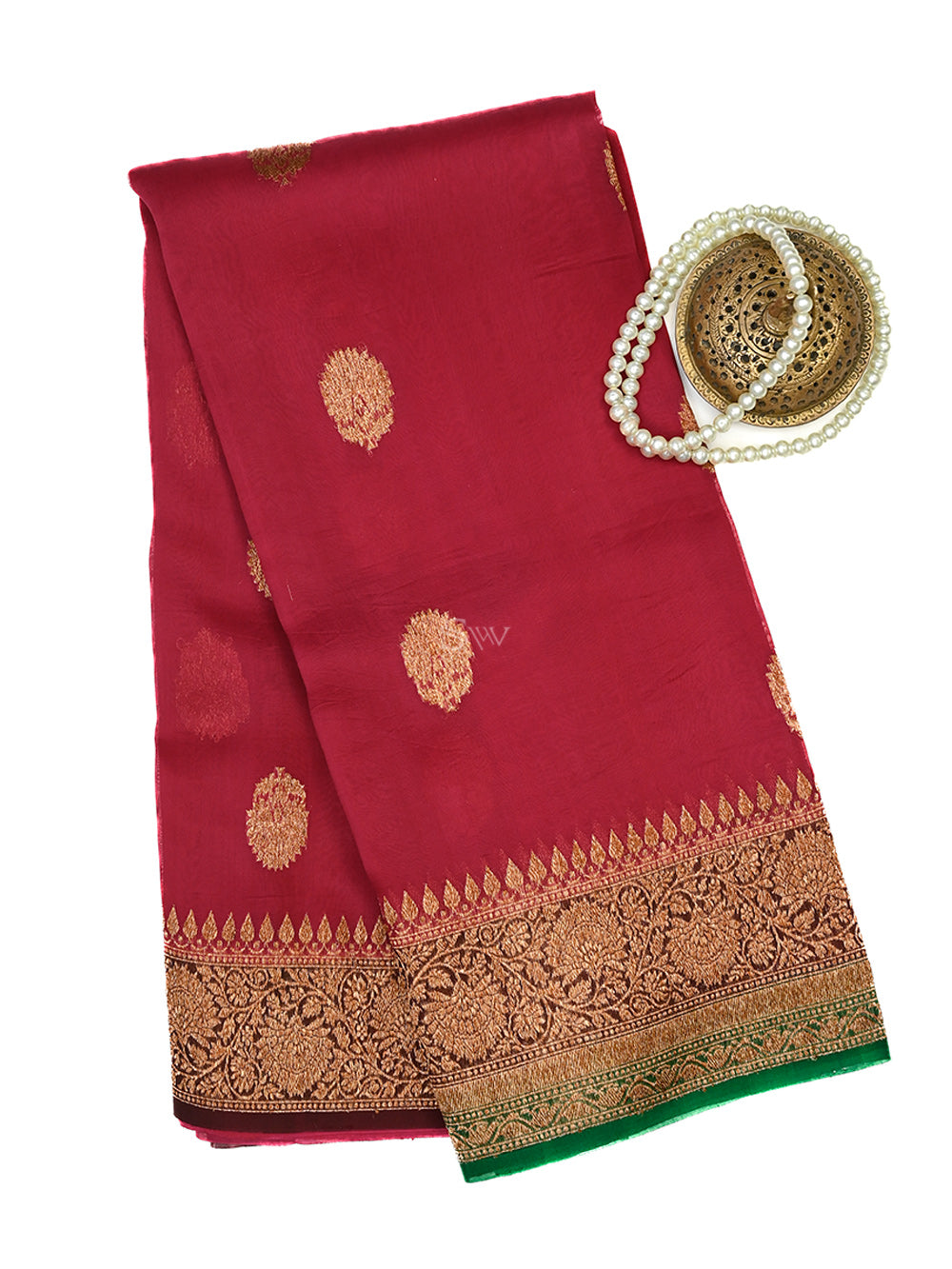 Maroon Organza Silk Handloom Banarasi Saree - Sacred Weaves