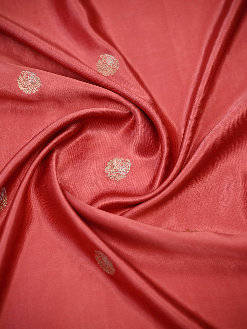 Coral Pink Sona Roopa Zari Booti Satin Silk Handloom Banarasi Saree - Sacred Weaves