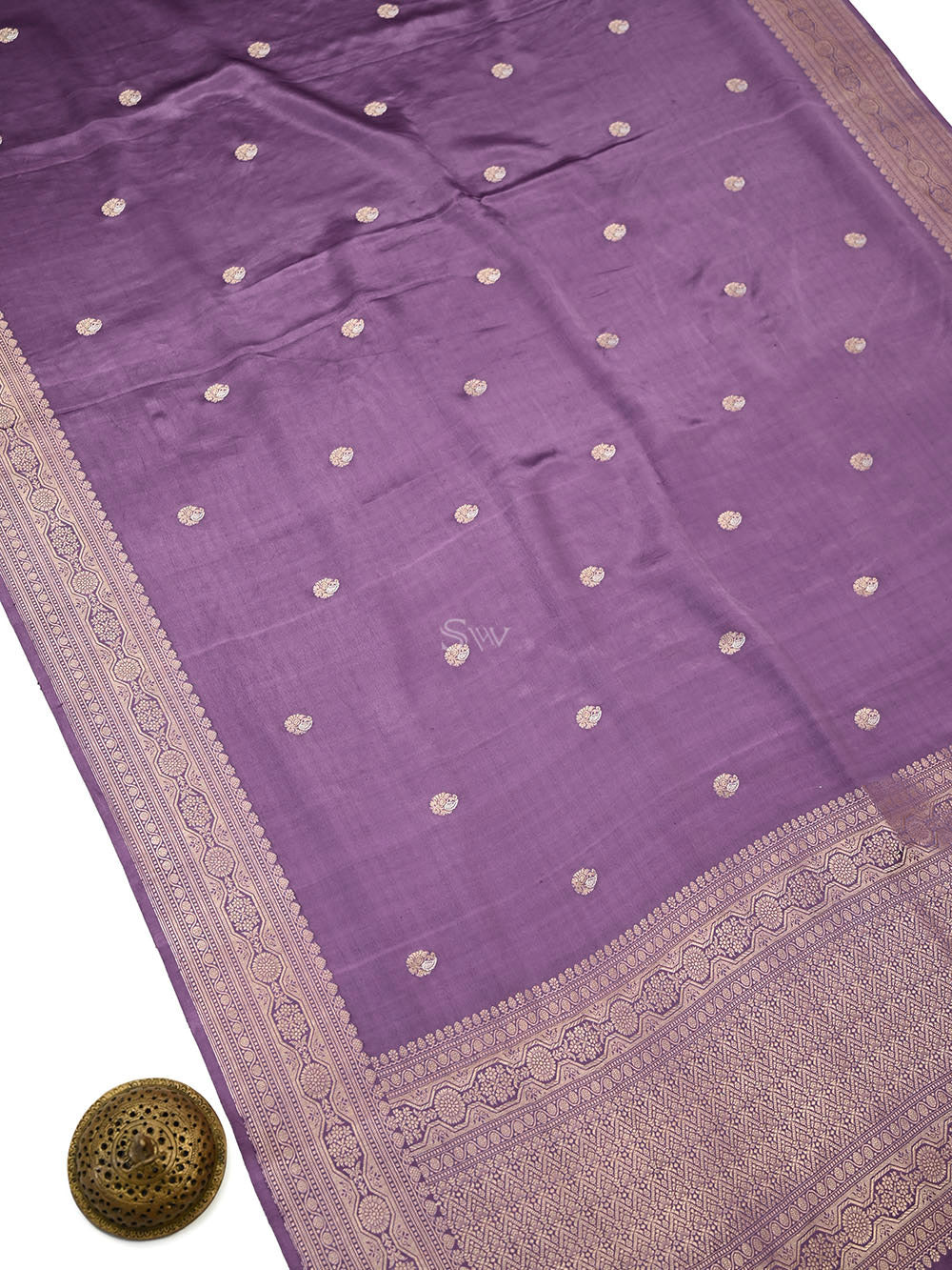 Pastel Purple Sona Roopa Zari Booti Satin Silk Handloom Banarasi Saree - Sacred Weaves
