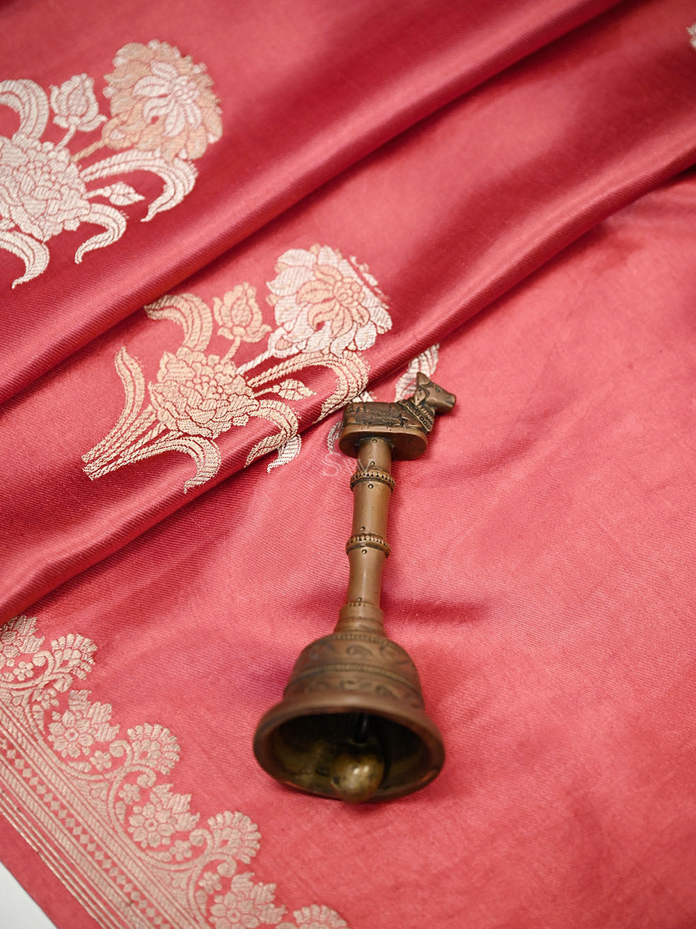 Coral Pink Sona Roopa Zari Boota Satin Silk Handloom Banarasi Saree - Sacred Weaves
