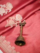 Coral Pink Sona Roopa Zari Boota Satin Silk Handloom Banarasi Saree - Sacred Weaves