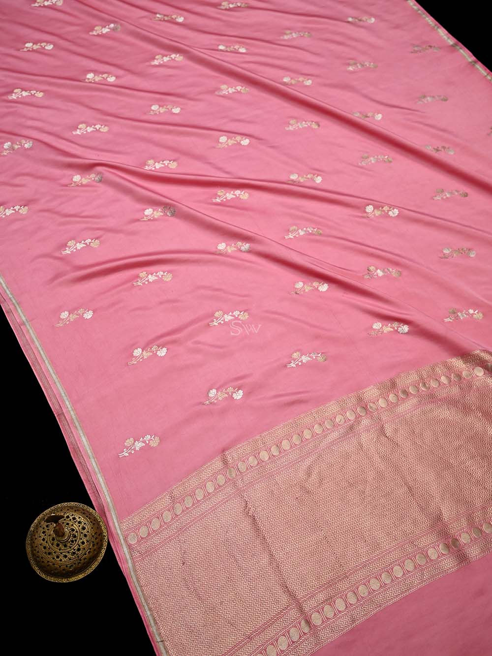 Pink Boota Satin Silk Handloom Banarasi Saree - Sacred Weaves