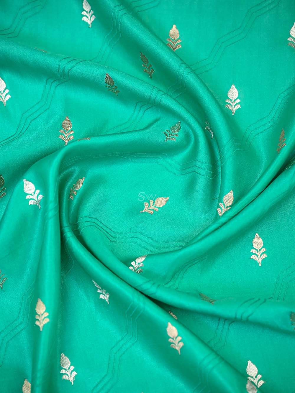 Sea Green Booti Satin Silk Handloom Banarasi Saree - Sacred Weaves