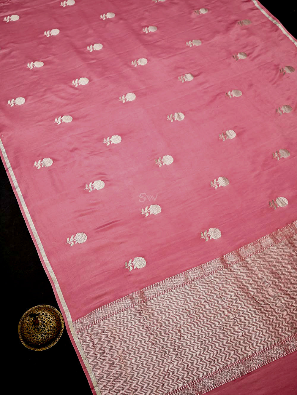 Pink Boota Satin Silk Handloom Banarasi Saree - Sacred Weaves