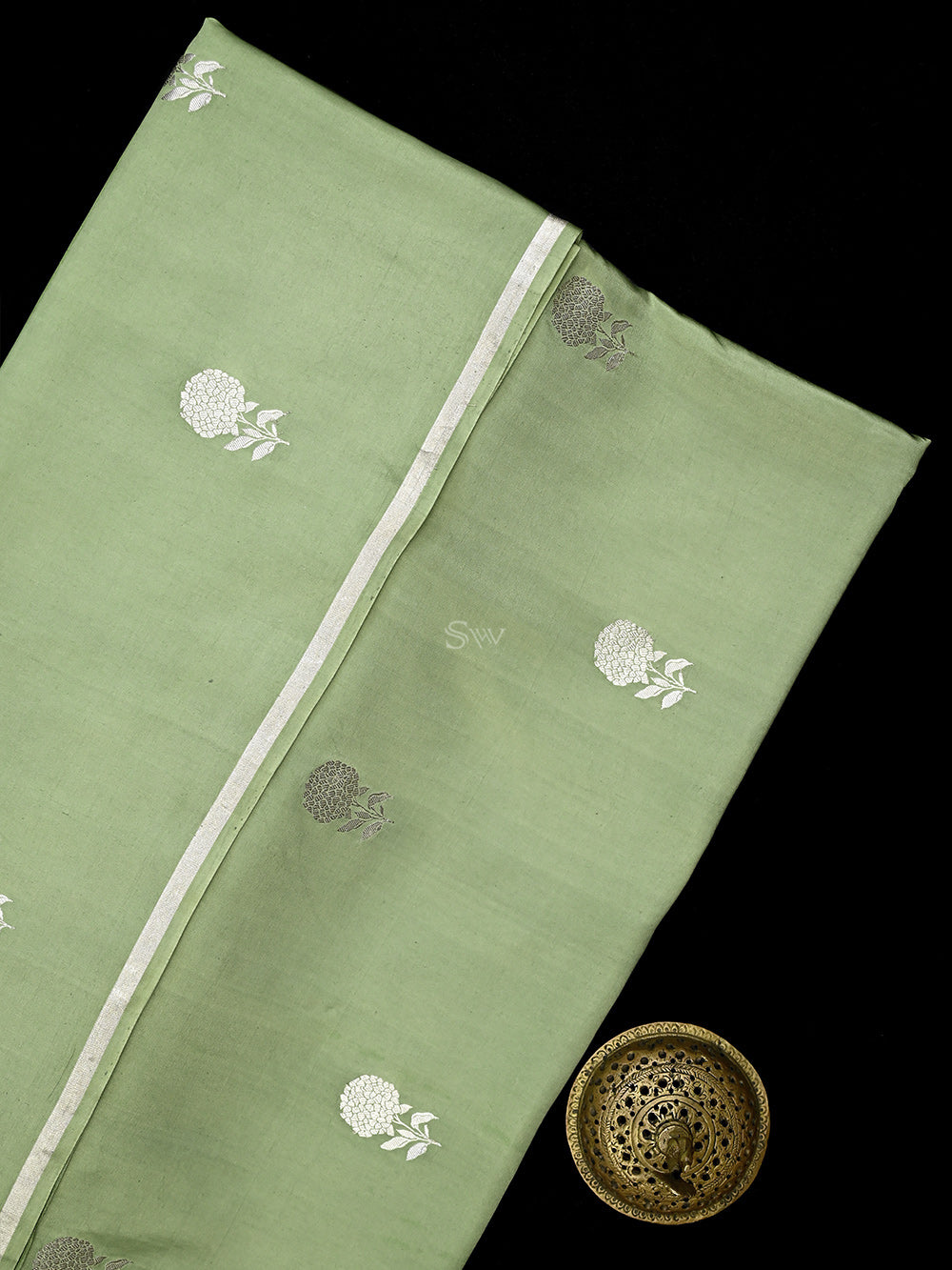 Pista Green Boota Satin Silk Handloom Banarasi Saree - Sacred Weaves