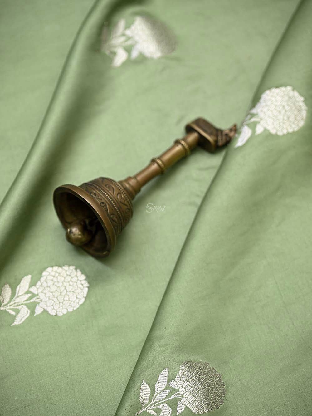 Pista Green Boota Satin Silk Handloom Banarasi Saree - Sacred Weaves