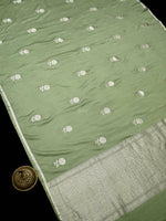 Pista Green Boota Satin Silk Handloom Banarasi Saree - Sacred Weaves