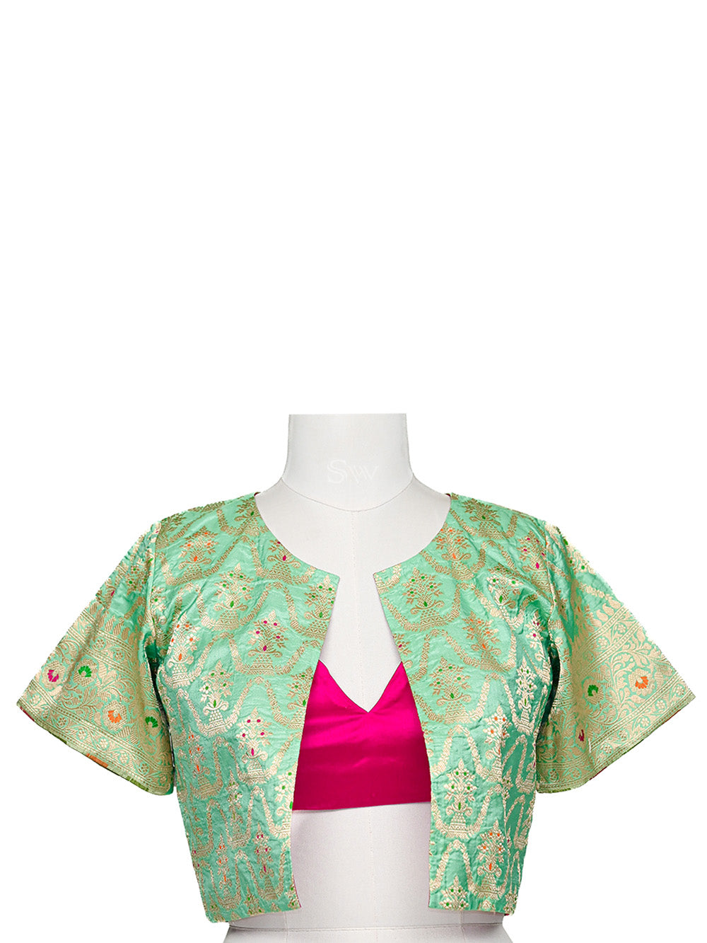 Sea Green Silk Meenakari Handloom Banarasi Jacket - Sacred Weaves