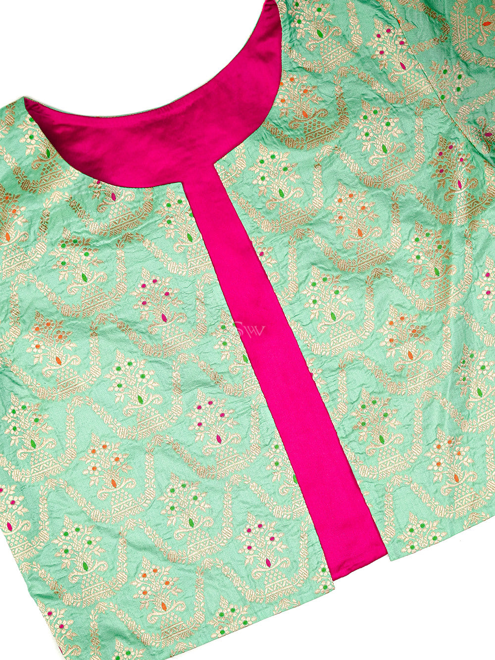 Sea Green Silk Meenakari Handloom Banarasi Jacket - Sacred Weaves