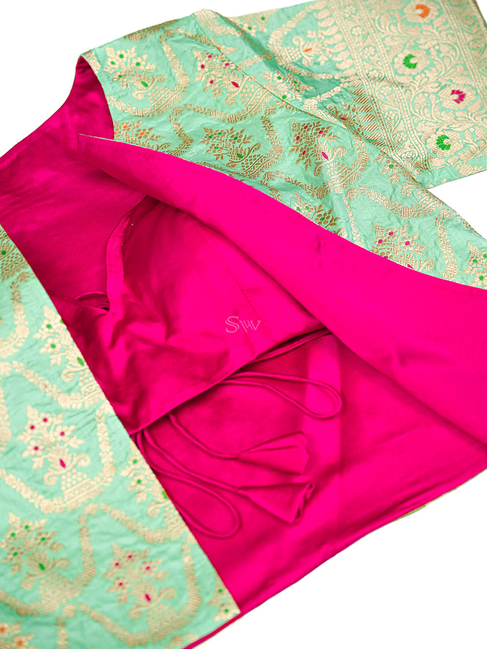 Sea Green Silk Meenakari Handloom Banarasi Jacket - Sacred Weaves