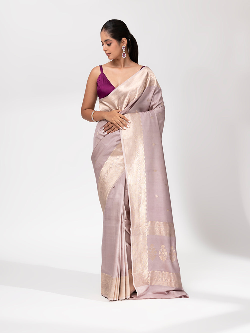 Dusty Lilac Summer Silk Handloom Banarasi Saree - Sacred Weaves