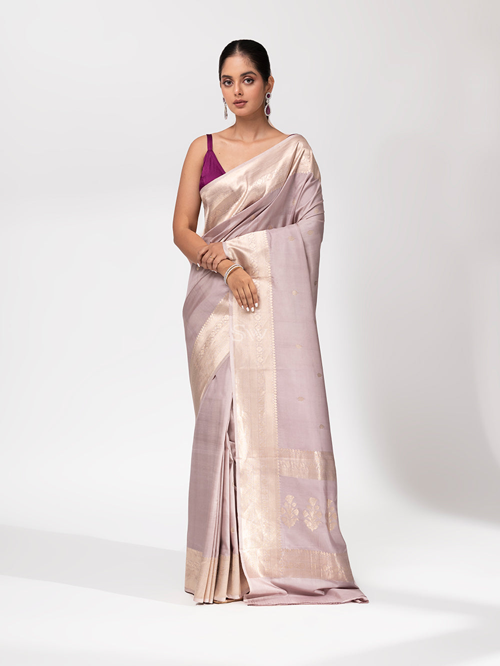 Dusty Lilac Summer Silk Handloom Banarasi Saree - Sacred Weaves