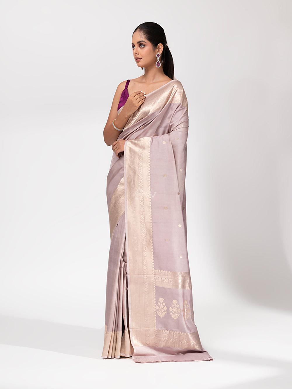 Dusty Lilac Summer Silk Handloom Banarasi Saree - Sacred Weaves