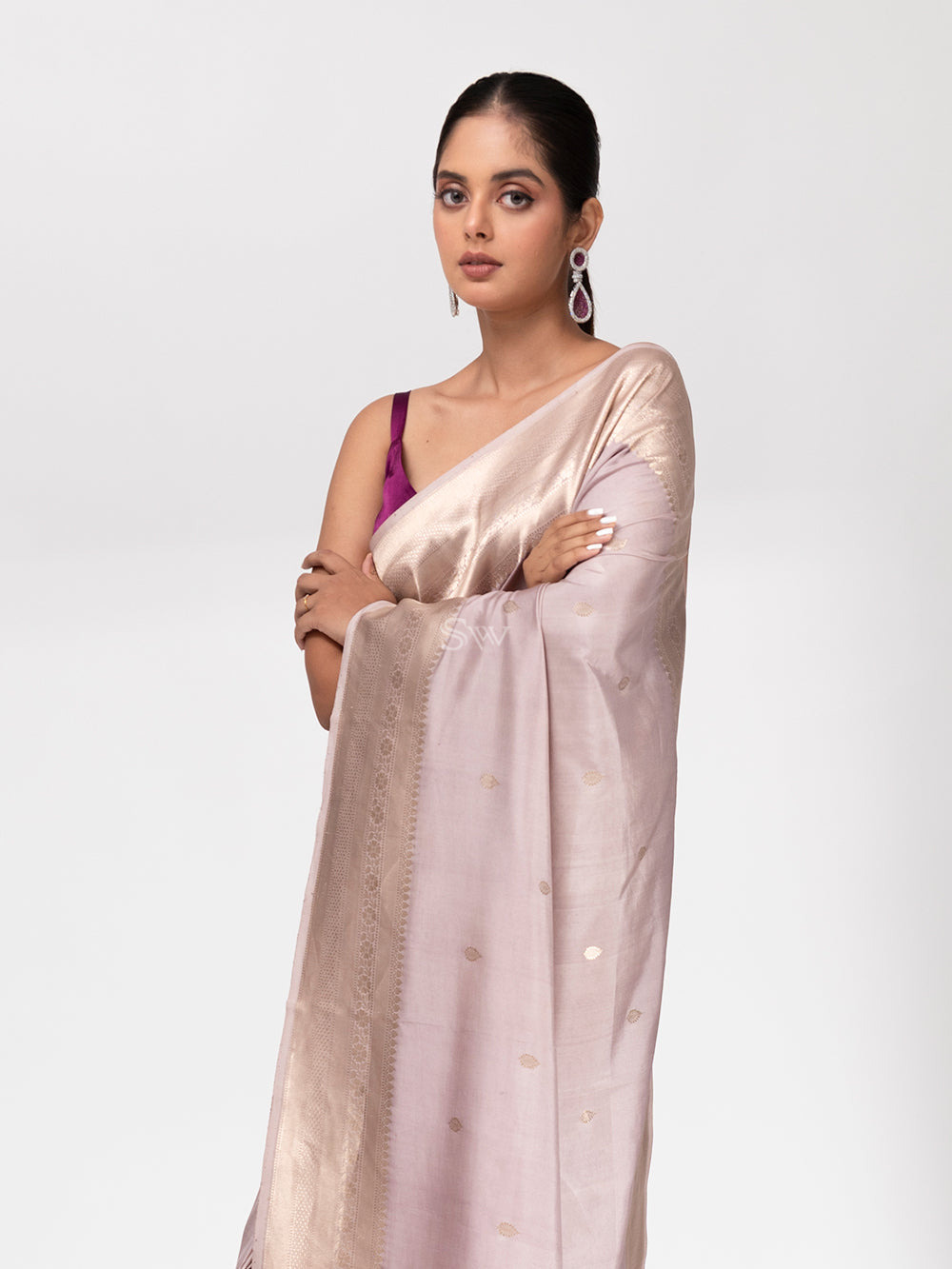 Dusty Lilac Summer Silk Handloom Banarasi Saree - Sacred Weaves