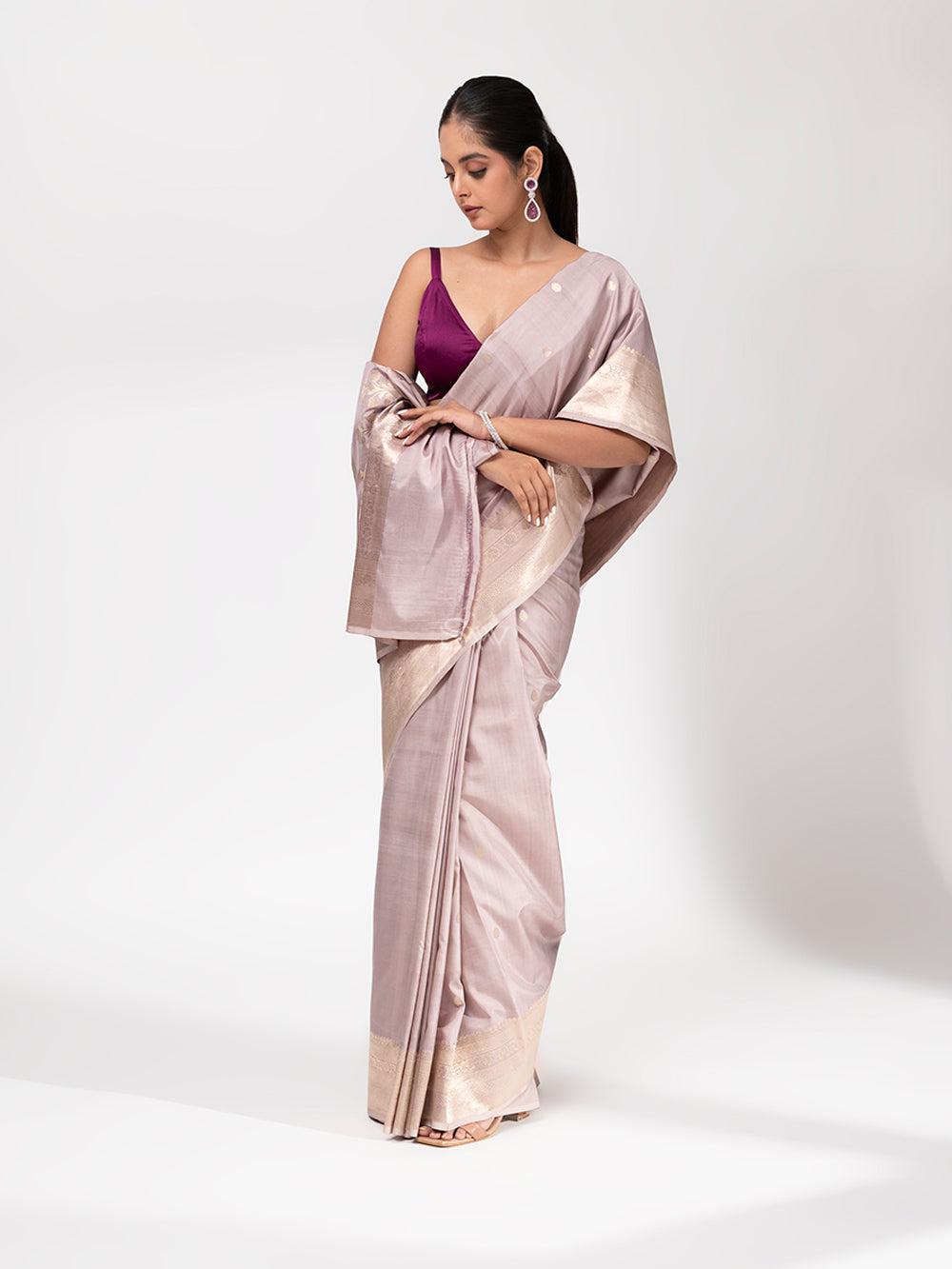 Dusty Lilac Summer Silk Handloom Banarasi Saree - Sacred Weaves