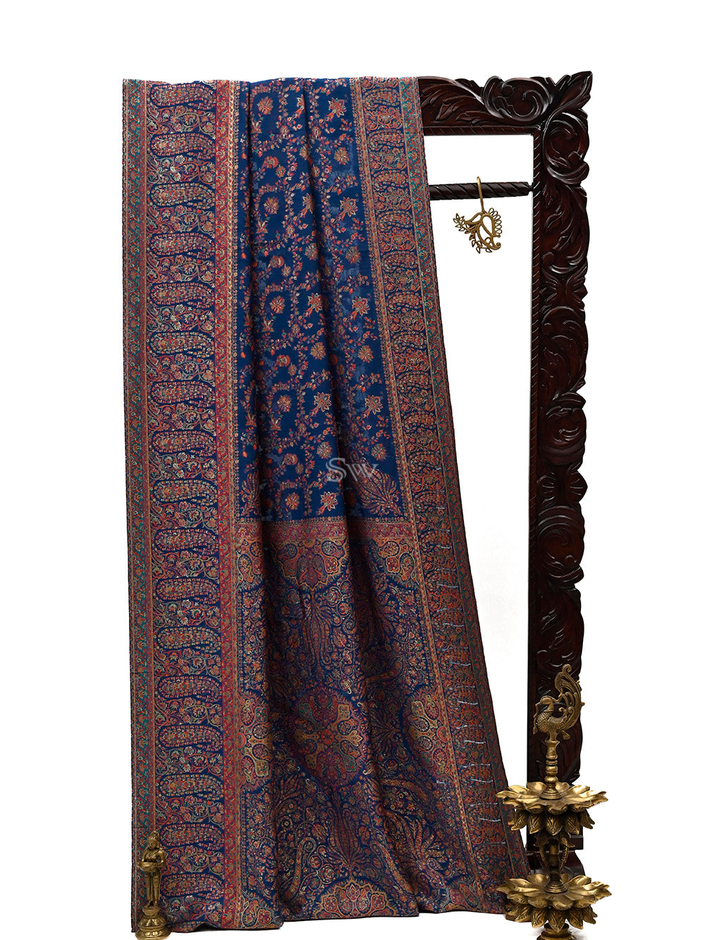 Midnight Blue Pashmina Moonga Silk Handloom Banarasi Saree - Sacred Weaves