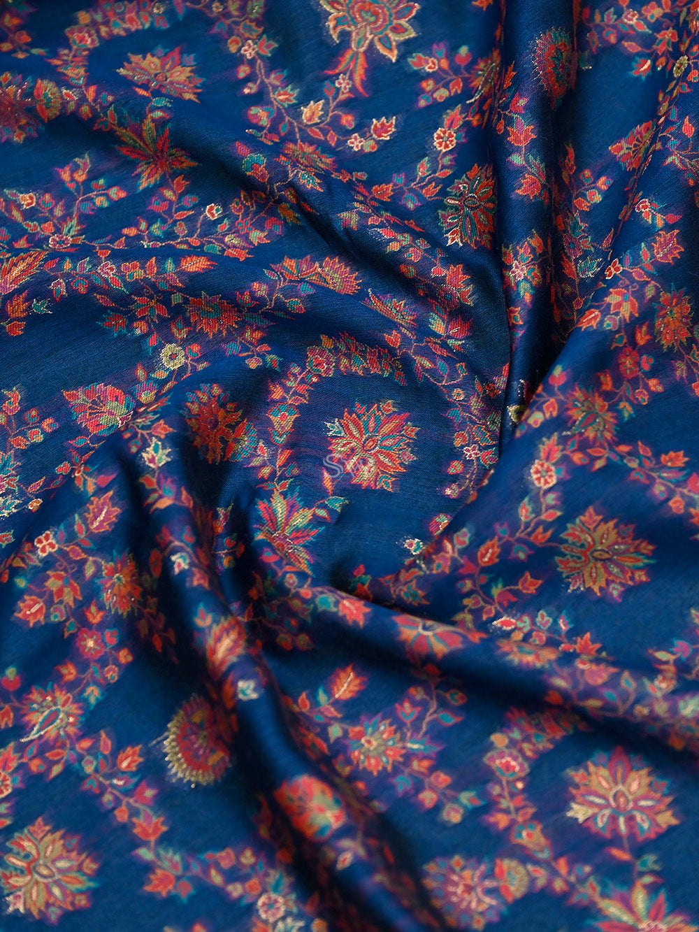 Midnight Blue Pashmina Moonga Silk Handloom Banarasi Saree - Sacred Weaves