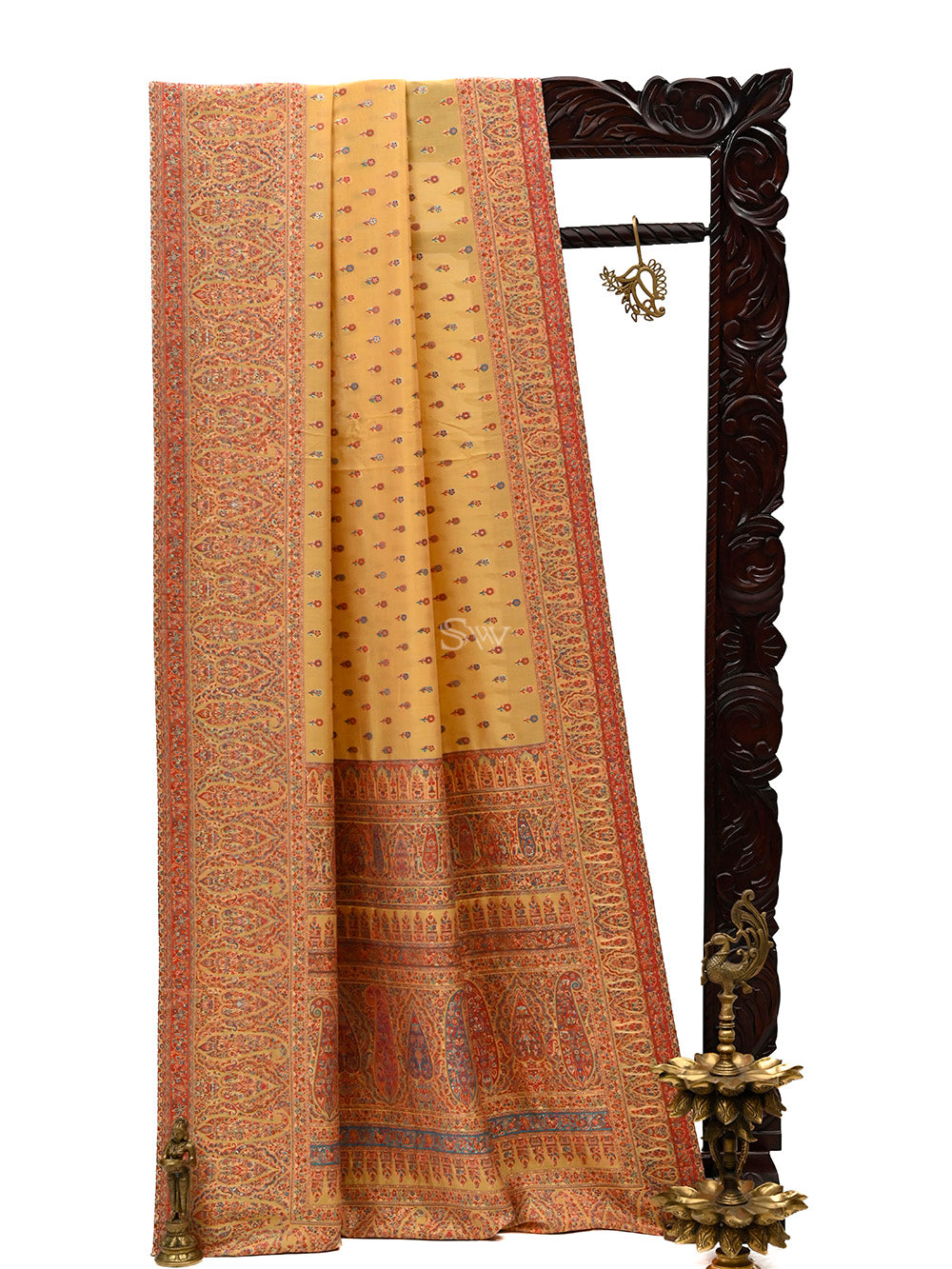 Pastel Yellow Pashmina Moonga Silk Handloom Banarasi Saree - Sacred Weaves