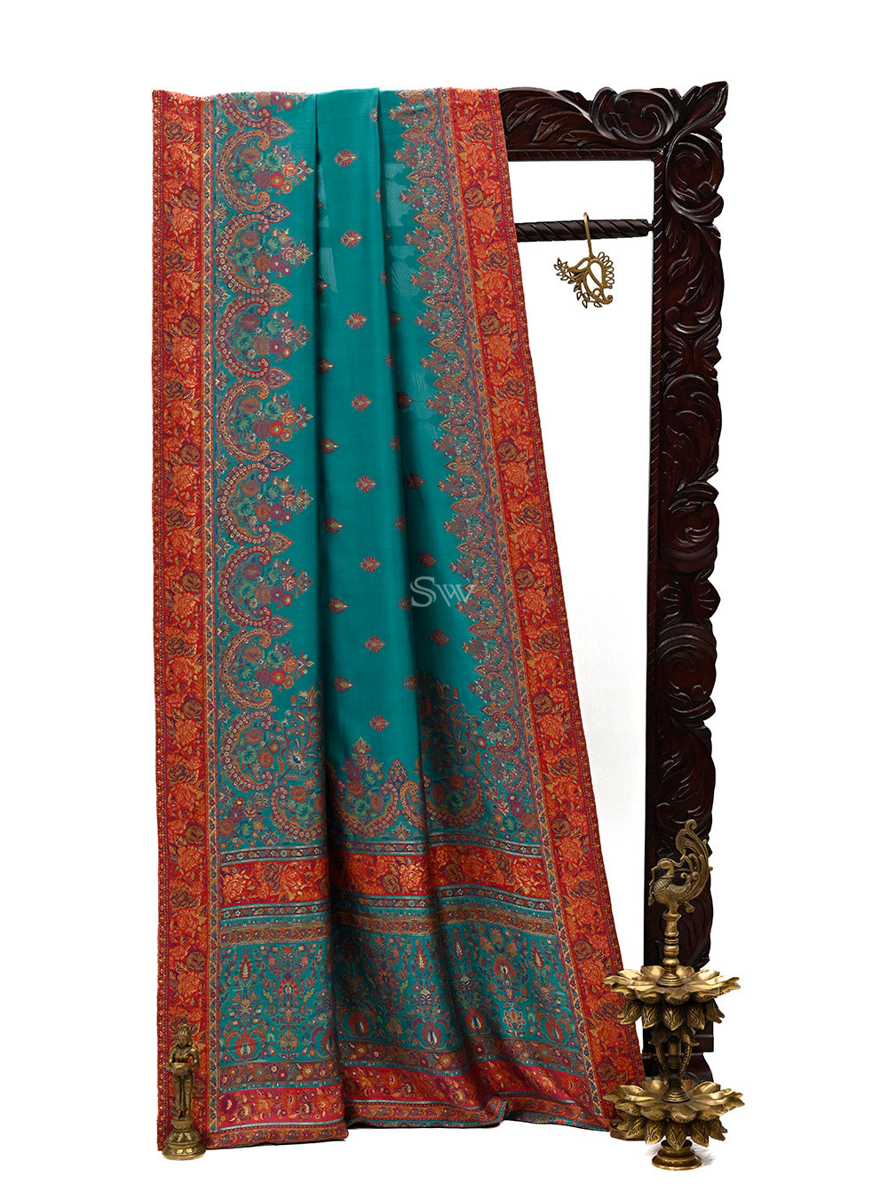Teal Green Pashmina Moonga Silk Handloom Banarasi Saree - Sacred Weaves