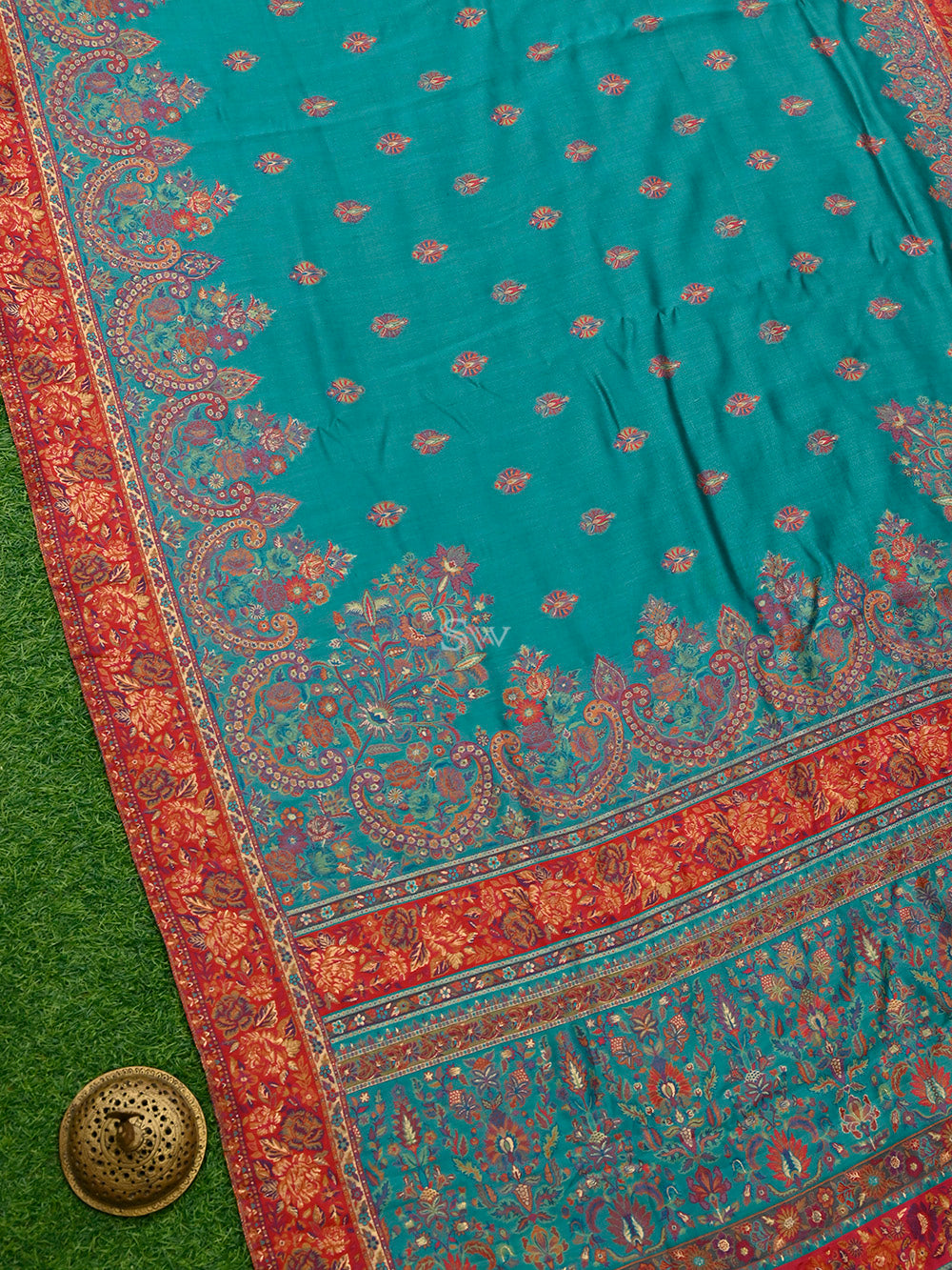 Teal Green Pashmina Moonga Silk Handloom Banarasi Saree - Sacred Weaves