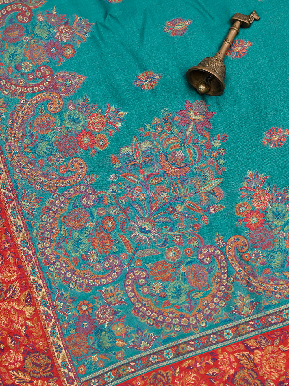 Teal Green Pashmina Moonga Silk Handloom Banarasi Saree - Sacred Weaves