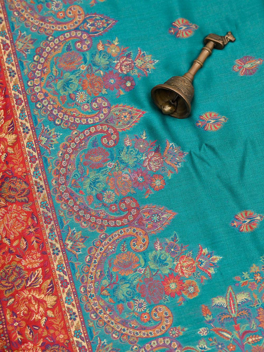 Teal Green Pashmina Moonga Silk Handloom Banarasi Saree - Sacred Weaves